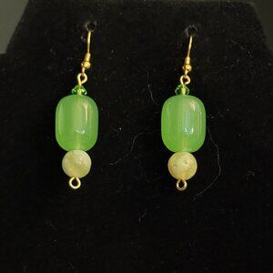 Green Aventurine Barrel Bead Pierced Earrings
